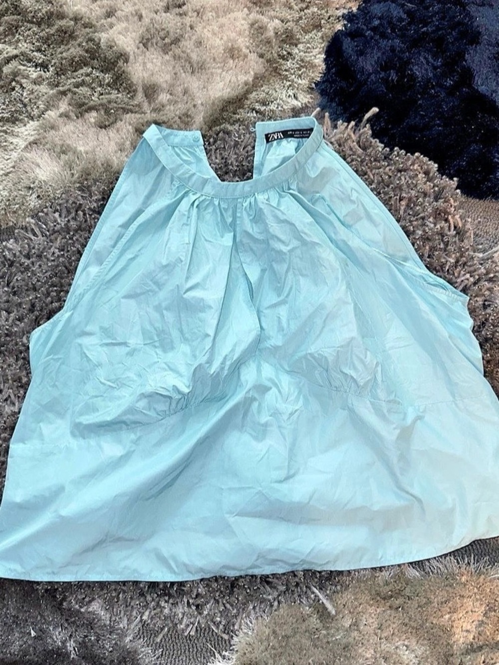 Zara Aqua Blue Open Back Halter Tie Top Size L